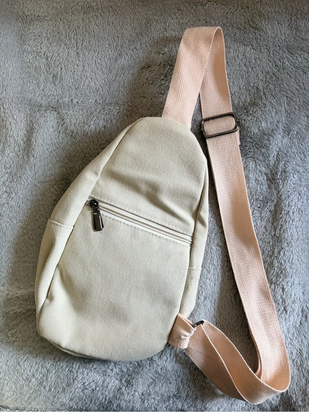 Cream Crossbody Sling Bag with Pink Strap